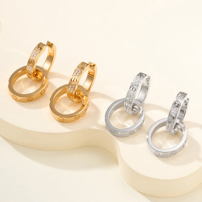 [Rosla]LOVE 3.3MM DANGLE HALF DIAMOND EARRINGS