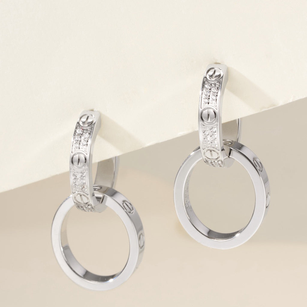 [Rosla]LOVE 3.3MM DANGLE HALF DIAMOND EARRINGS