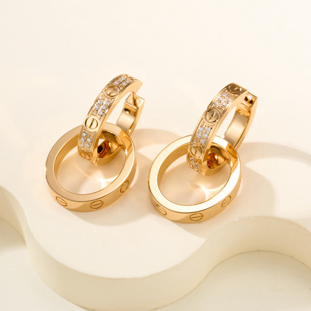 [Rosla]LOVE 3.3MM DANGLE HALF DIAMOND EARRINGS