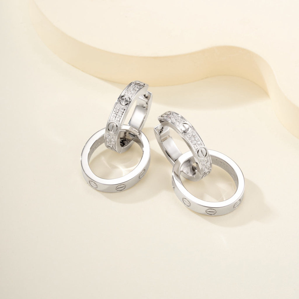 [Rosla]LOVE 3.3MM DANGLE HALF DIAMOND EARRINGS