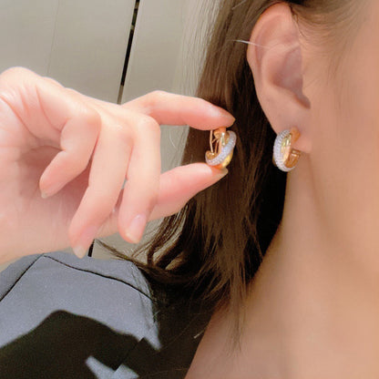 [Rosla]TRINITY HALF DIAMOND  CLASSIC EARRINGS
