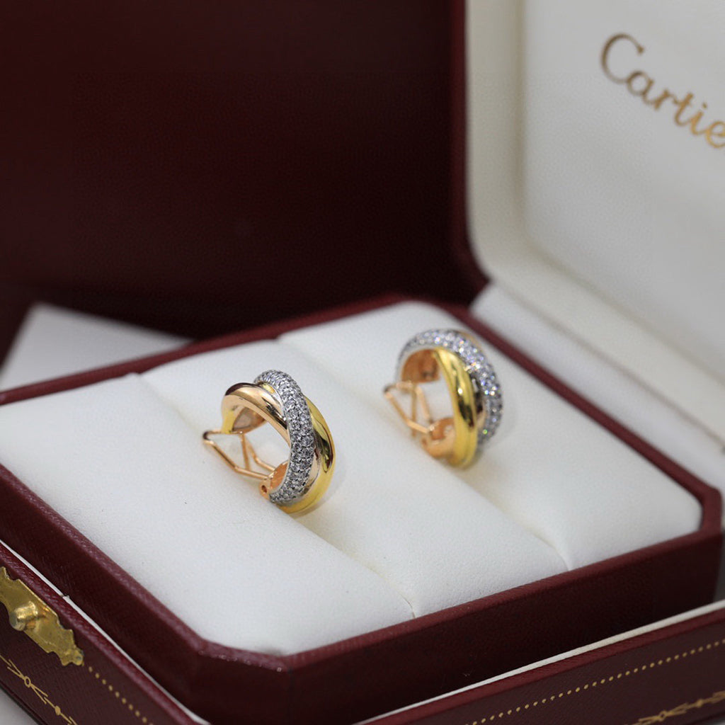 [Rosla]TRINITY HALF DIAMOND  CLASSIC EARRINGS