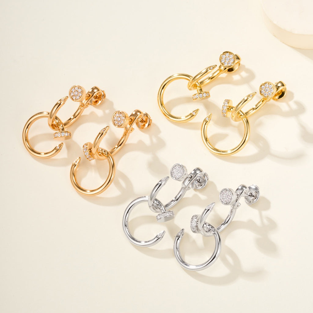 [Rosla]JUSTE HALF DIAMOND DOUBLE EARRINGS