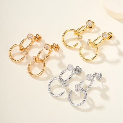 [Rosla]JUSTE HALF DIAMOND DOUBLE EARRINGS