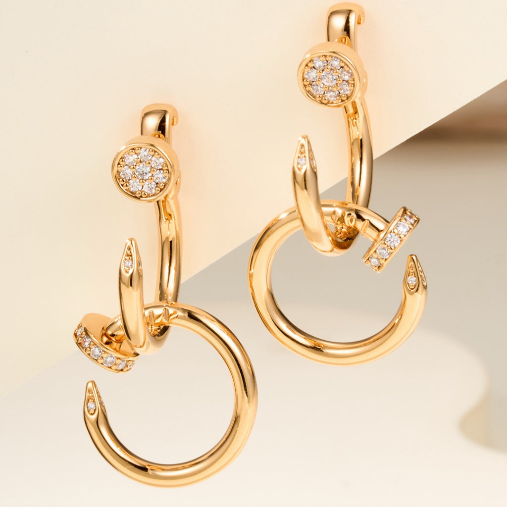 [Rosla]JUSTE HALF DIAMOND DOUBLE EARRINGS