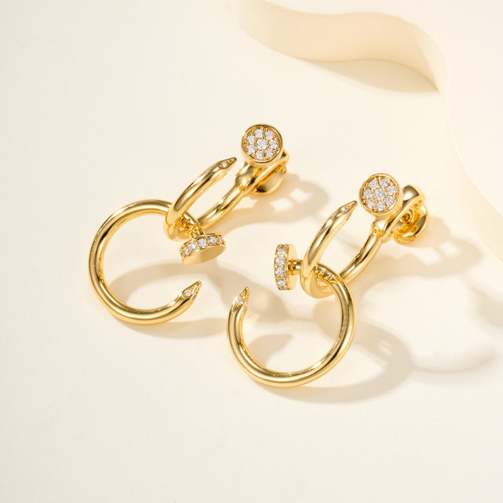 [Rosla]JUSTE HALF DIAMOND DOUBLE EARRINGS