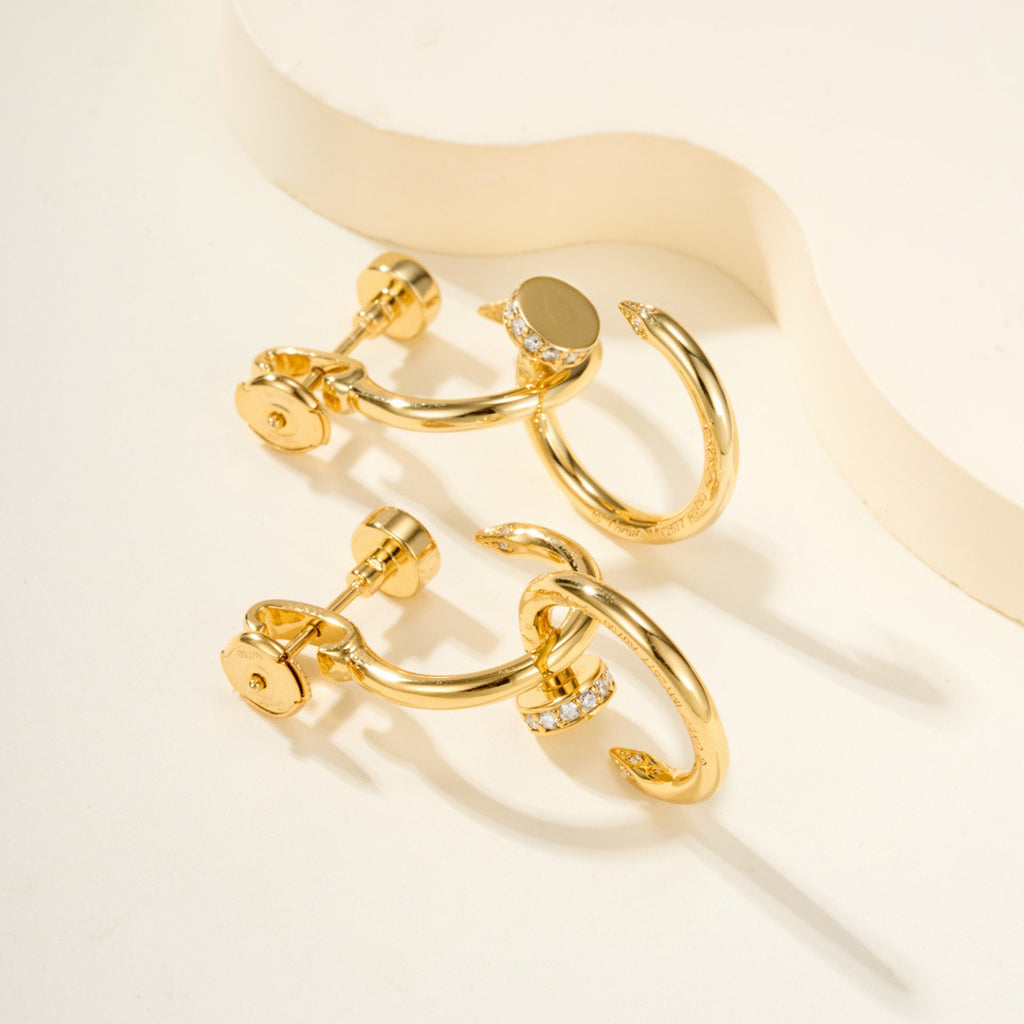 [Rosla]JUSTE HALF DIAMOND DOUBLE EARRINGS