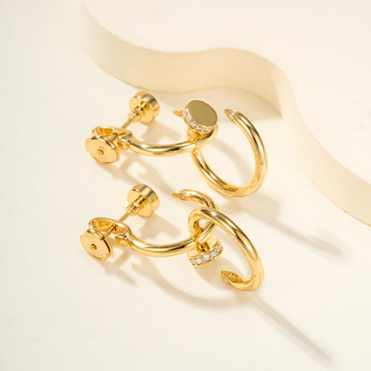 [Rosla]JUSTE HALF DIAMOND DOUBLE EARRINGS