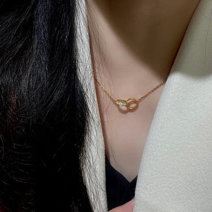 [Rosla]LOVE DOUBLE RING HALF DIAMOND NECKLACE