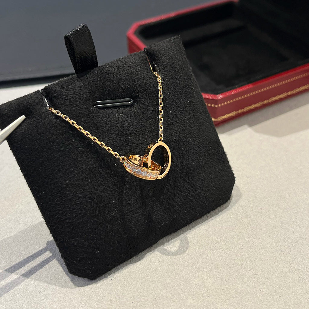 [Rosla]LOVE DOUBLE RING HALF DIAMOND NECKLACE