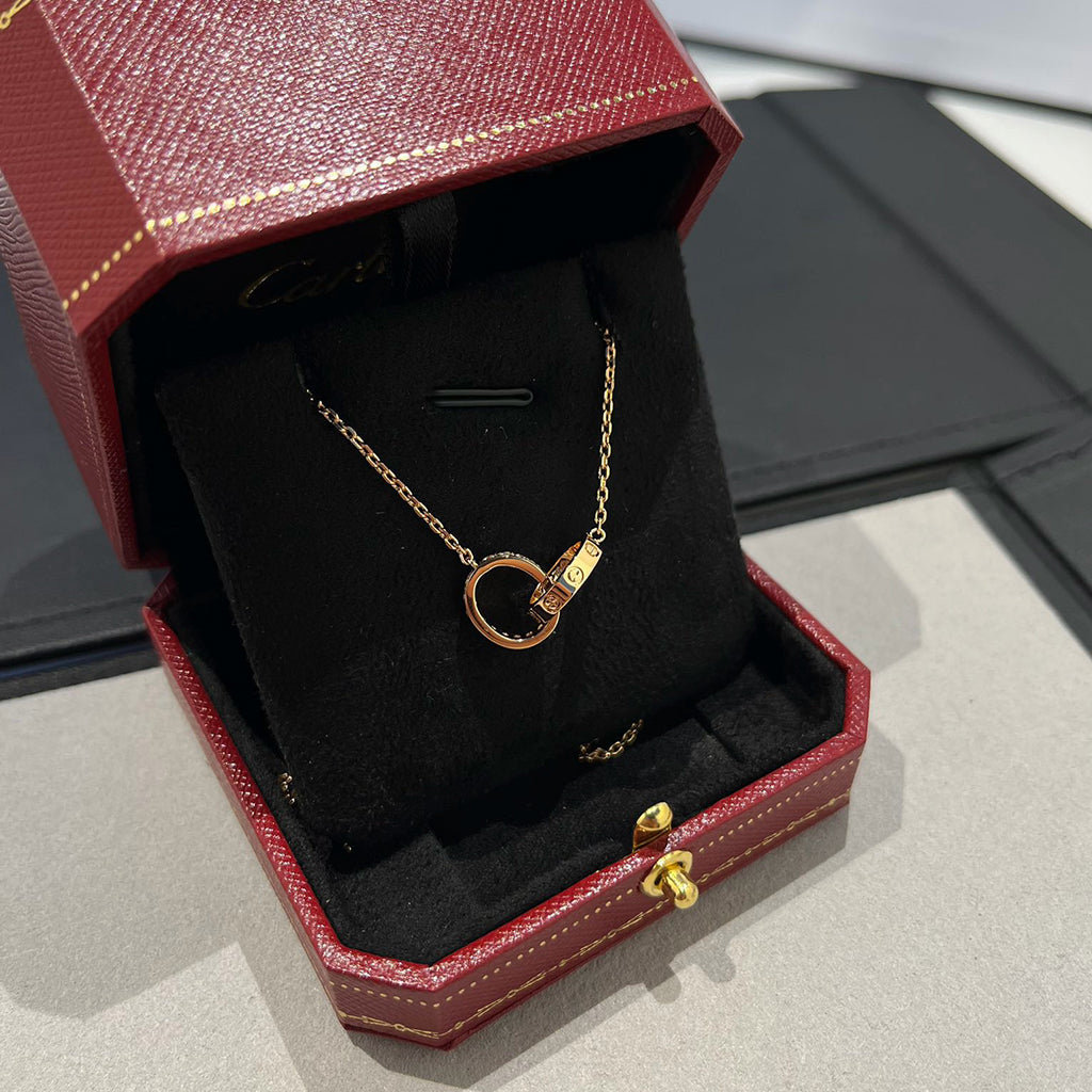 [Rosla]LOVE DOUBLE RING HALF DIAMOND NECKLACE