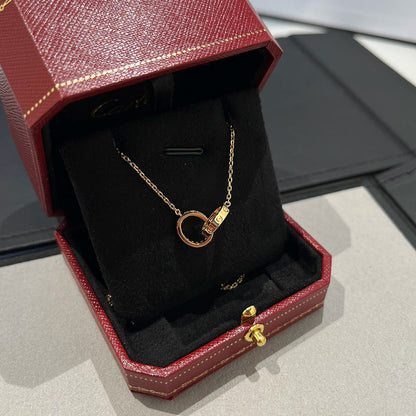 [Rosla]LOVE DOUBLE RING HALF DIAMOND NECKLACE