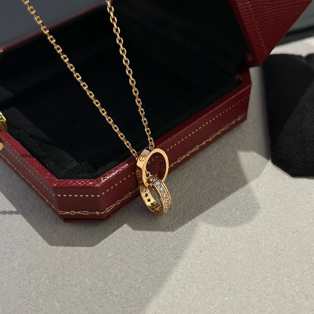 [Rosla]LOVE DOUBLE RING HALF DIAMOND NECKLACE