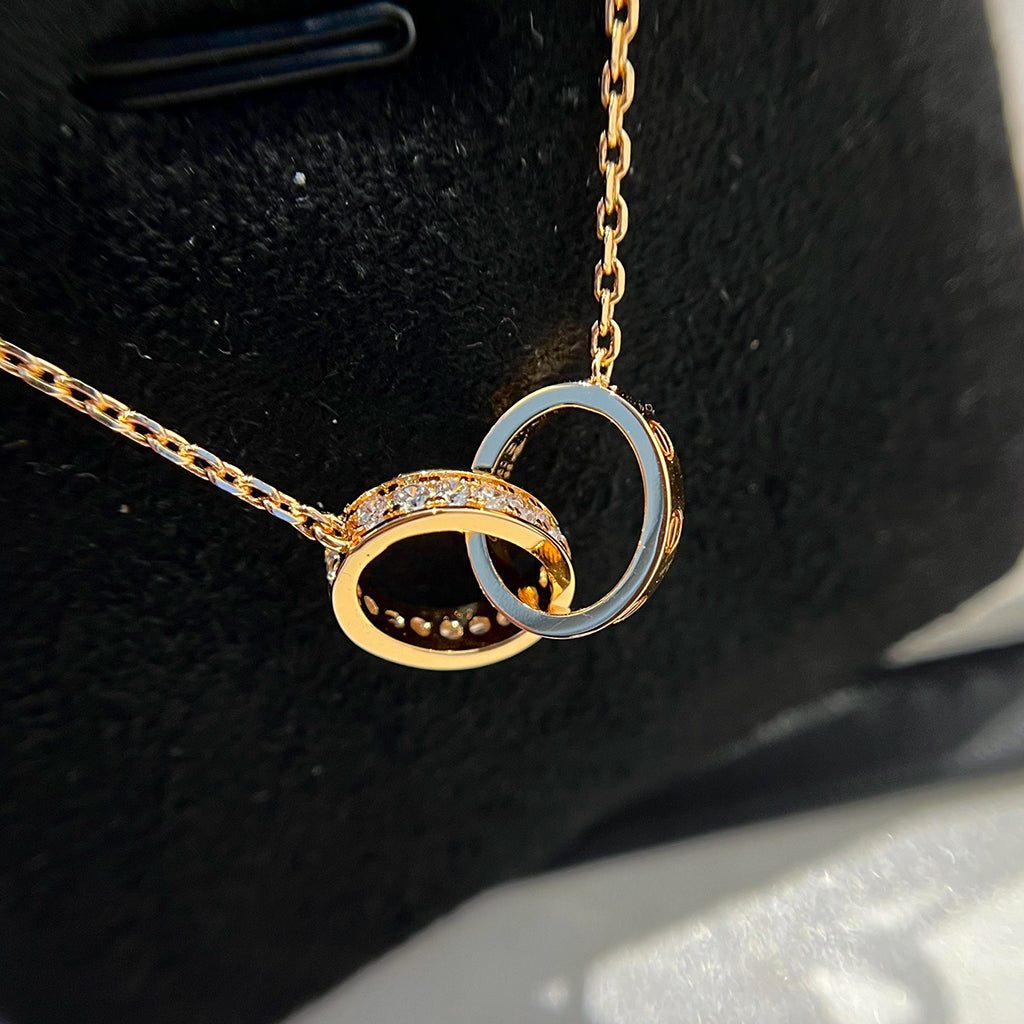 [Rosla]LOVE DOUBLE RING HALF DIAMOND NECKLACE
