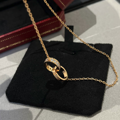 [Rosla]LOVE DOUBLE RING HALF DIAMOND NECKLACE