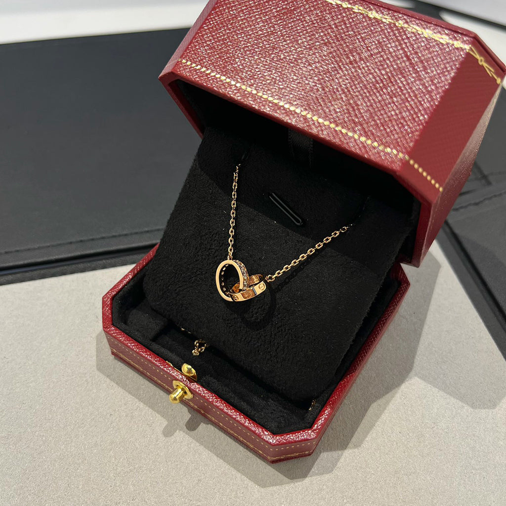 [Rosla]LOVE DOUBLE RING HALF DIAMOND NECKLACE