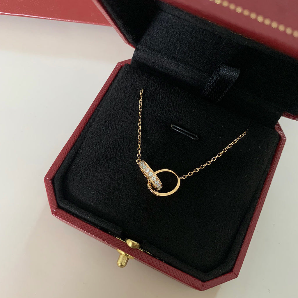 [Rosla]LOVE DOUBLE RING HALF DIAMOND NECKLACE