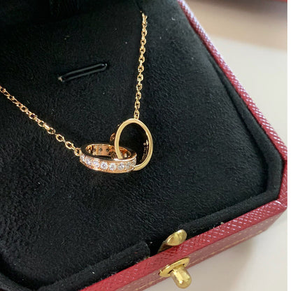 [Rosla]LOVE DOUBLE RING HALF DIAMOND NECKLACE