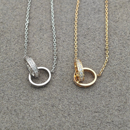 [Rosla]LOVE DOUBLE RING HALF DIAMOND NECKLACE
