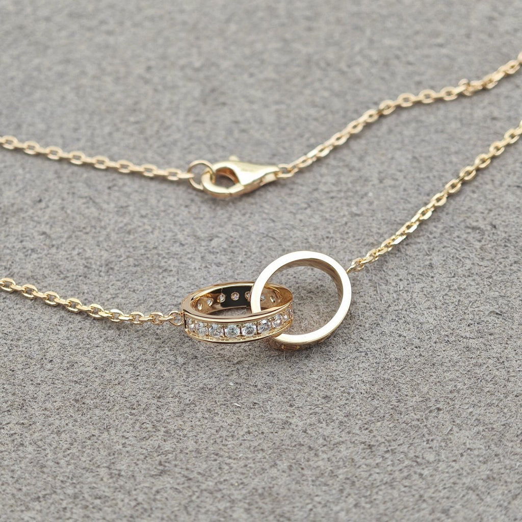 [Rosla]LOVE DOUBLE RING HALF DIAMOND NECKLACE