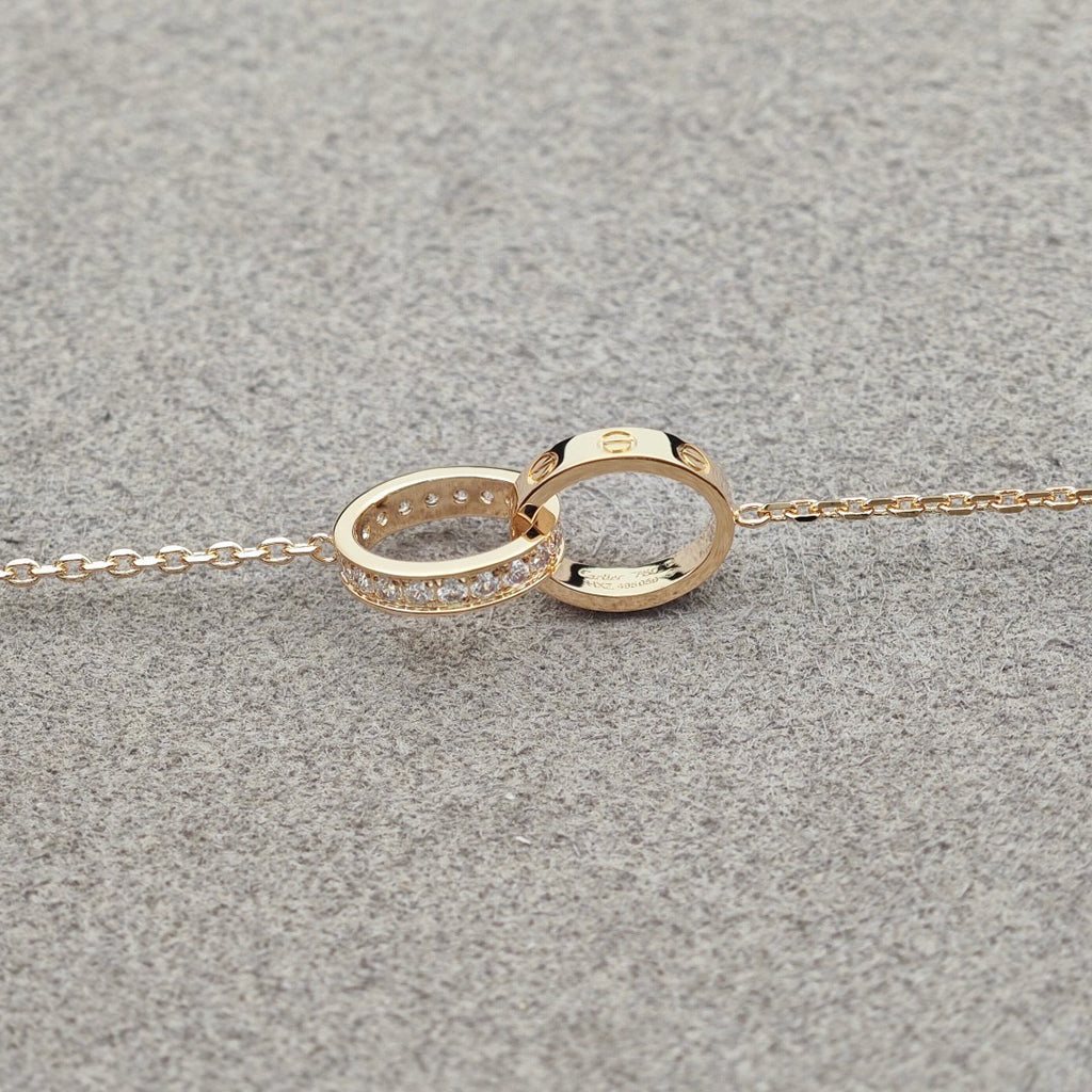 [Rosla]LOVE DOUBLE RING HALF DIAMOND NECKLACE