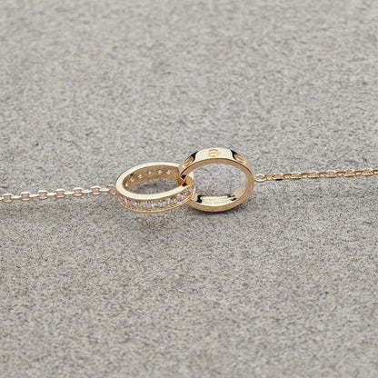 [Rosla]LOVE DOUBLE RING HALF DIAMOND NECKLACE