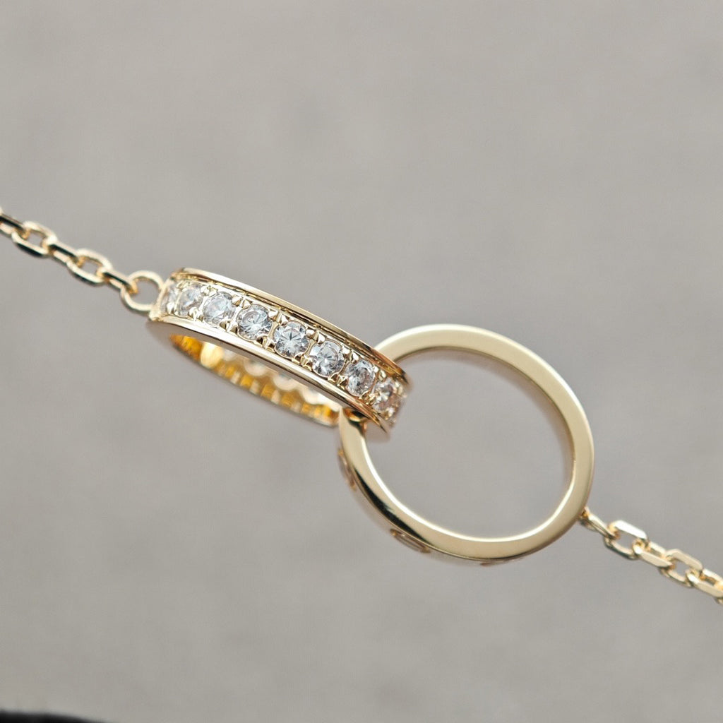 [Rosla]LOVE DOUBLE RING HALF DIAMOND NECKLACE