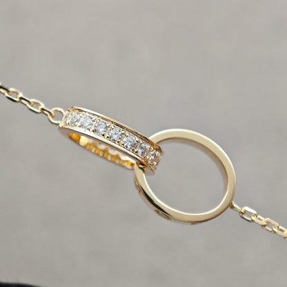 [Rosla]LOVE DOUBLE RING HALF DIAMOND NECKLACE