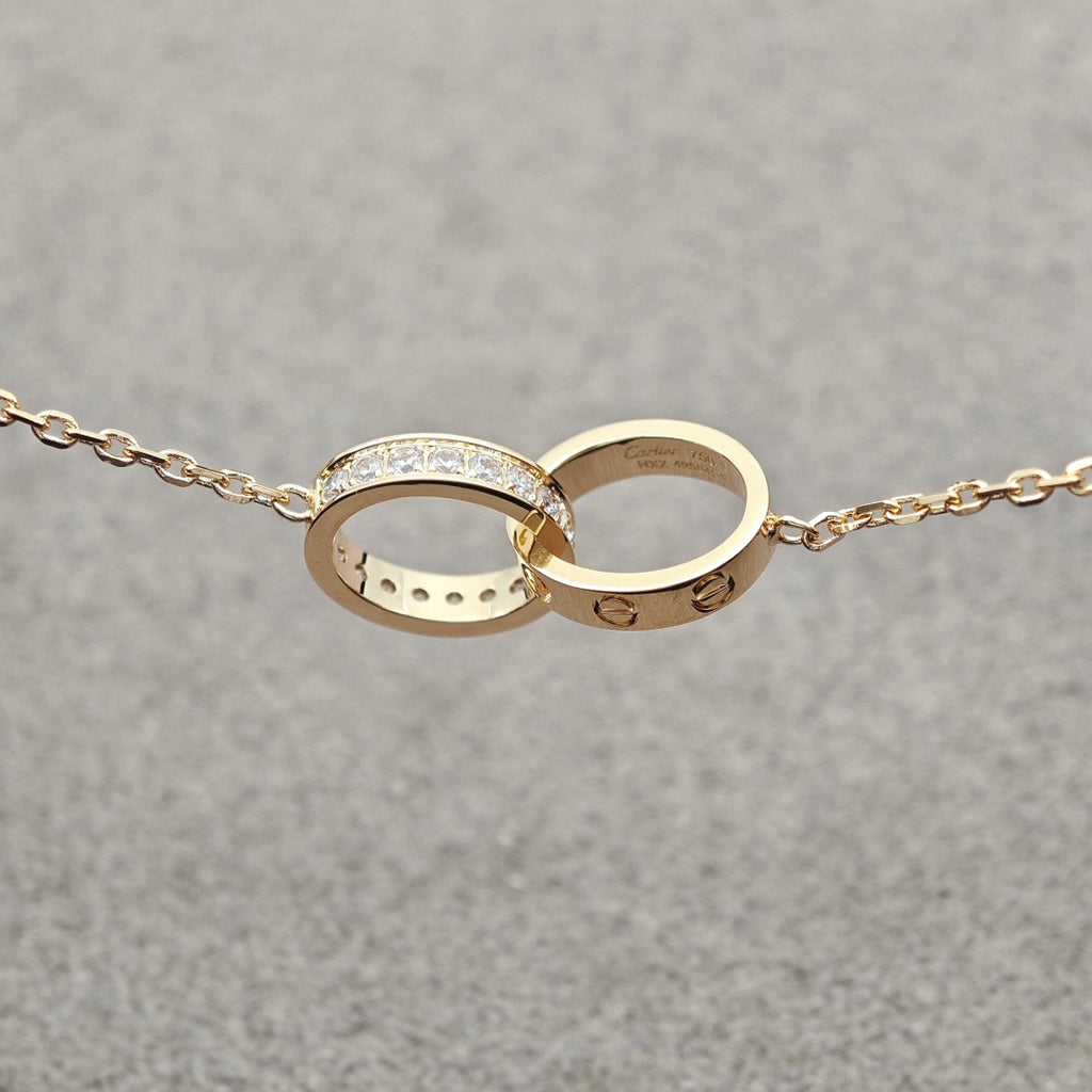 [Rosla]LOVE DOUBLE RING HALF DIAMOND NECKLACE