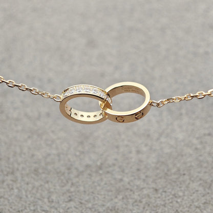 [Rosla]LOVE DOUBLE RING HALF DIAMOND NECKLACE