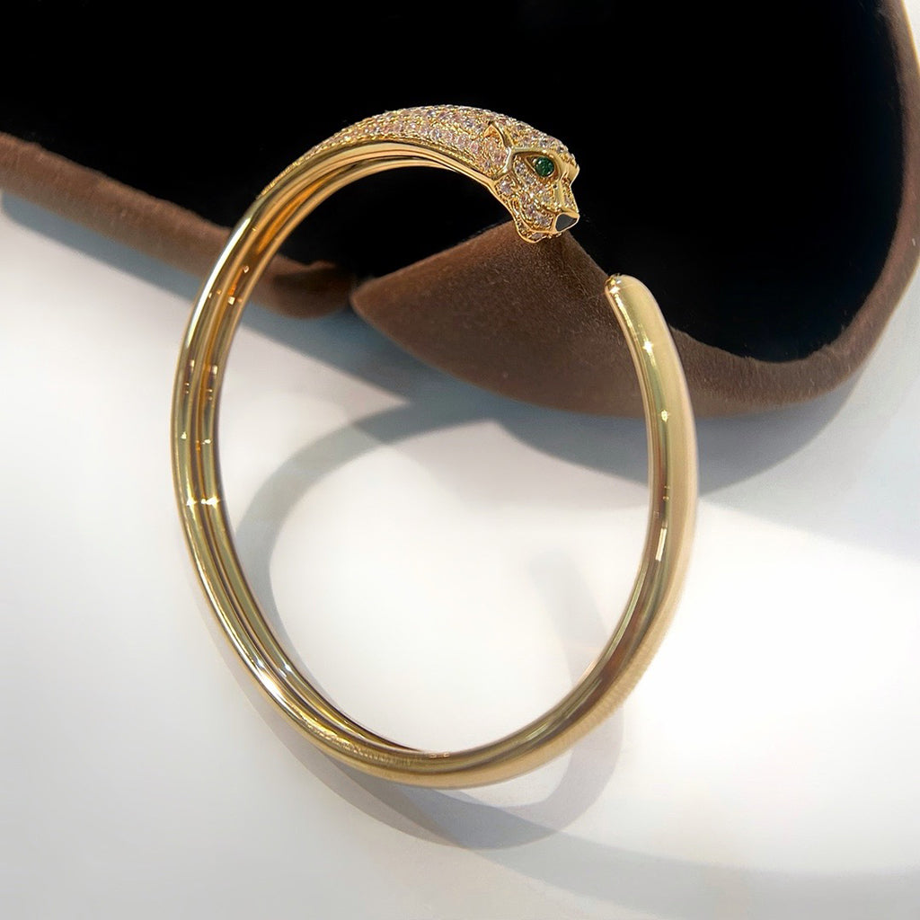 [Rosla]PANTHERE HALF DIAMOND OPEN BRACELET