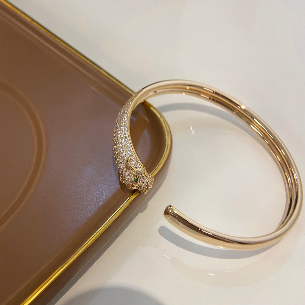 [Rosla]PANTHERE HALF DIAMOND OPEN BRACELET