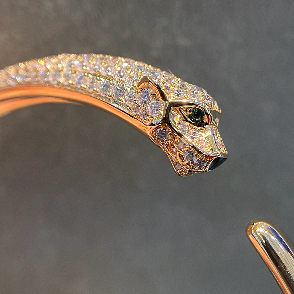 [Rosla]PANTHERE HALF DIAMOND OPEN BRACELET