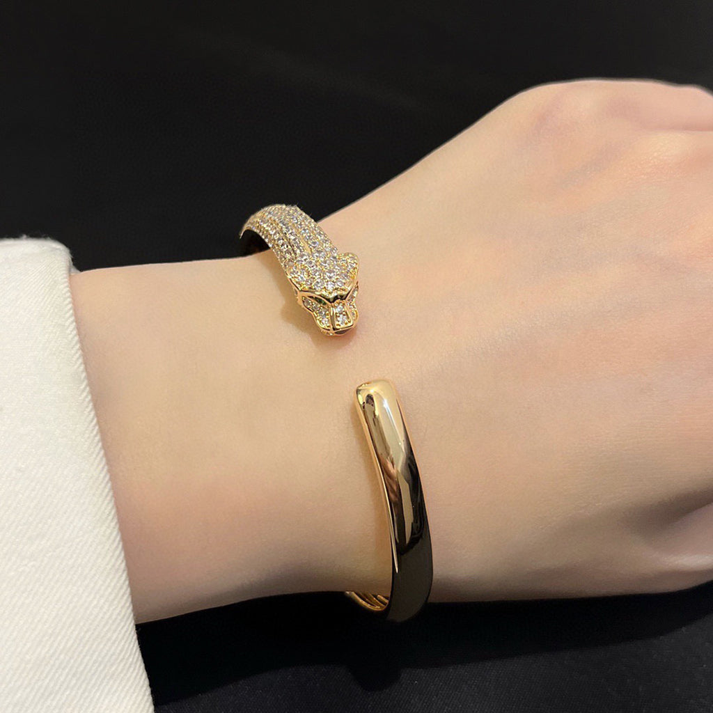 [Rosla]PANTHERE HALF DIAMOND OPEN BRACELET