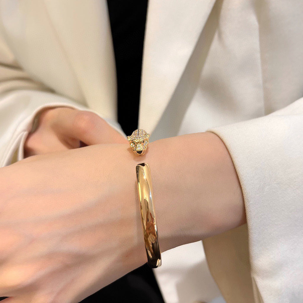 [Rosla]PANTHERE HALF DIAMOND OPEN BRACELET