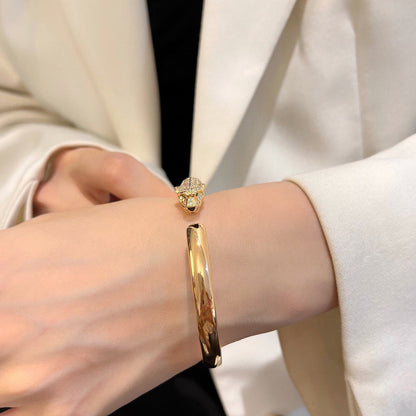 [Rosla]PANTHERE HALF DIAMOND OPEN BRACELET