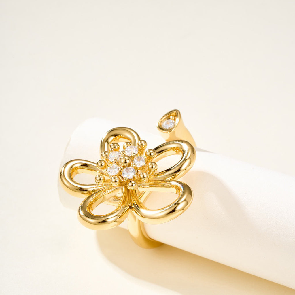[Rosla]  FLOWERLACE OPEN RING 5 DIAMONDS