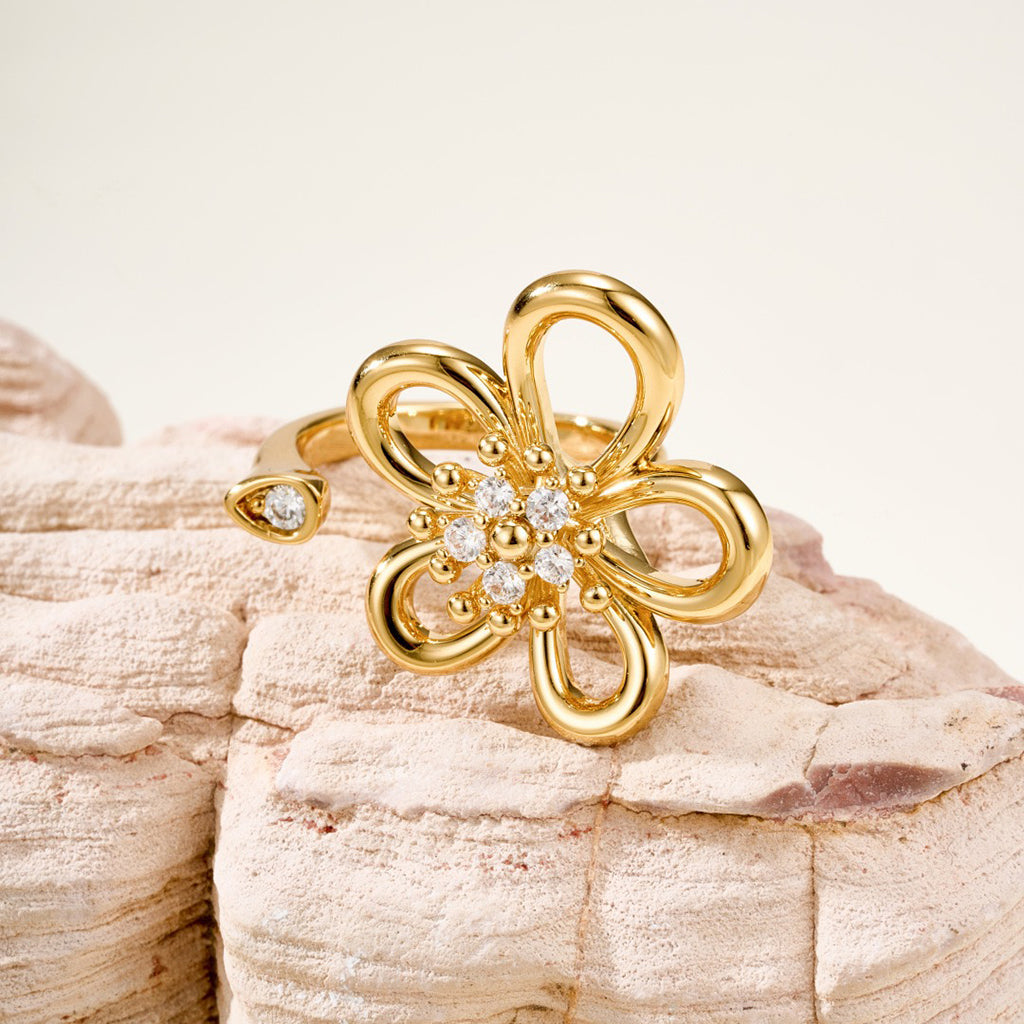 [Rosla]  FLOWERLACE OPEN RING 5 DIAMONDS