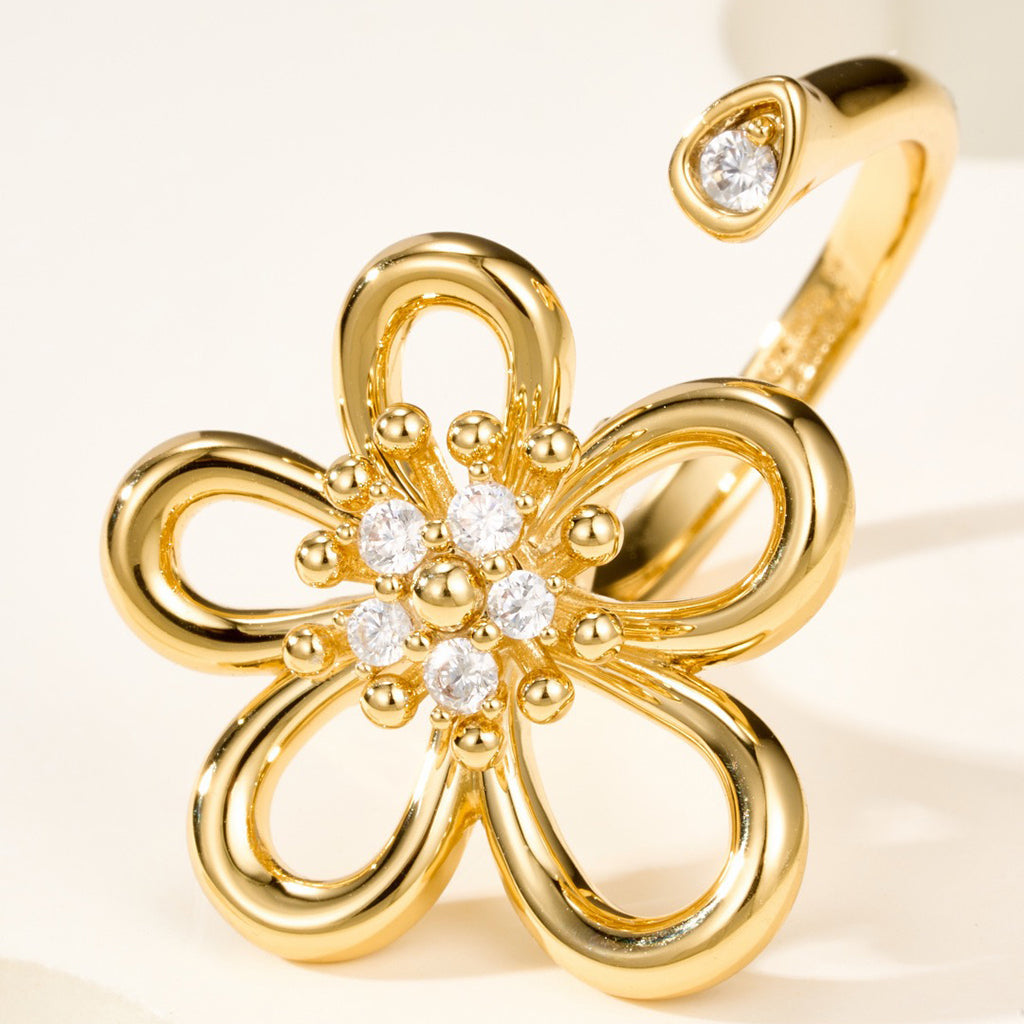 [Rosla]  FLOWERLACE OPEN RING 5 DIAMONDS