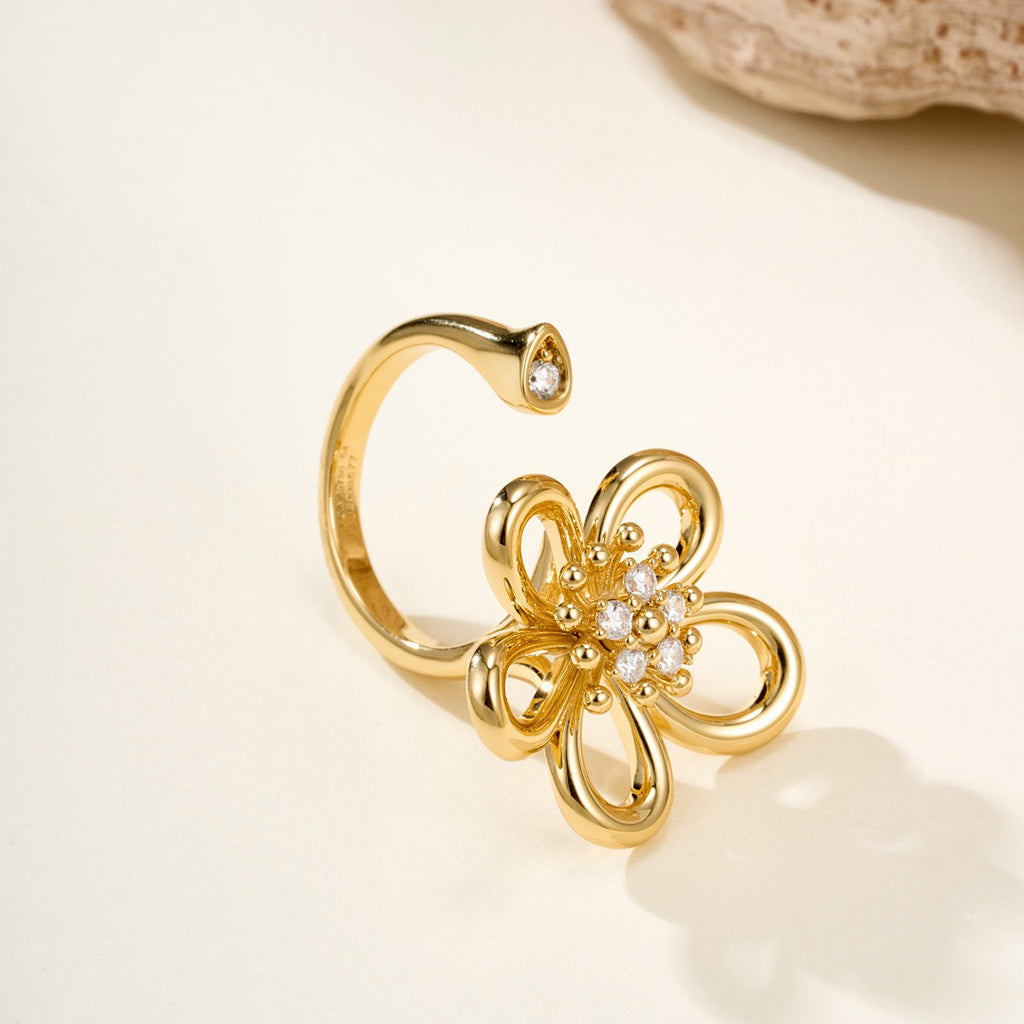 [Rosla]  FLOWERLACE OPEN RING 5 DIAMONDS