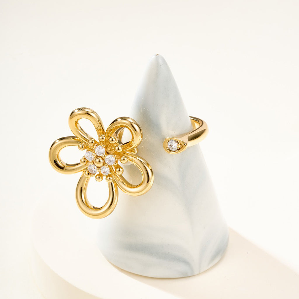 [Rosla]  FLOWERLACE OPEN RING 5 DIAMONDS