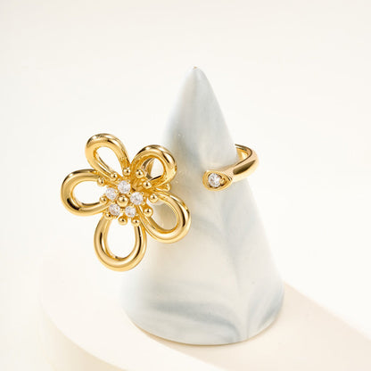 [Rosla]  FLOWERLACE OPEN RING 5 DIAMONDS