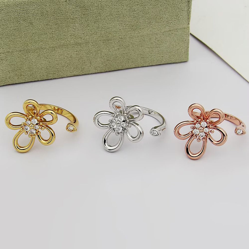 [Rosla]  FLOWERLACE OPEN RING 5 DIAMONDS