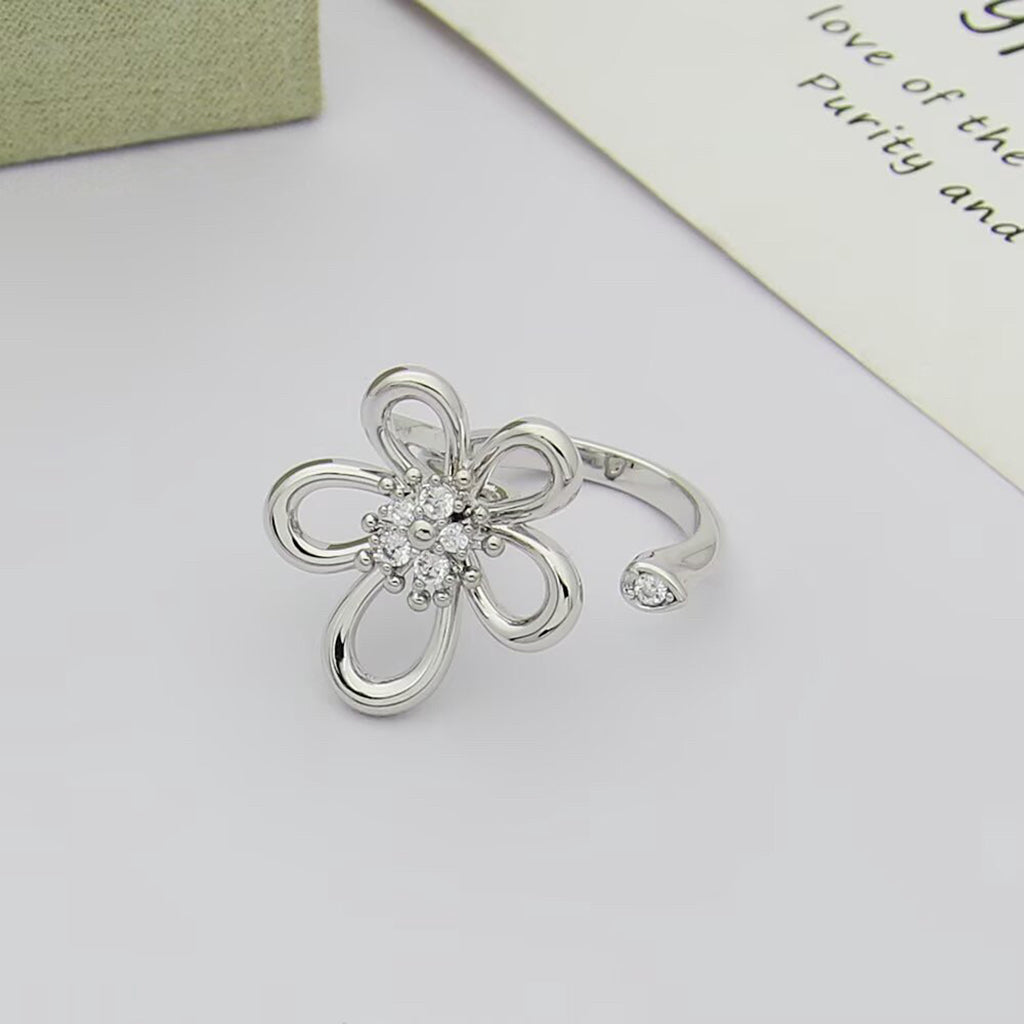 [Rosla]  FLOWERLACE OPEN RING 5 DIAMONDS