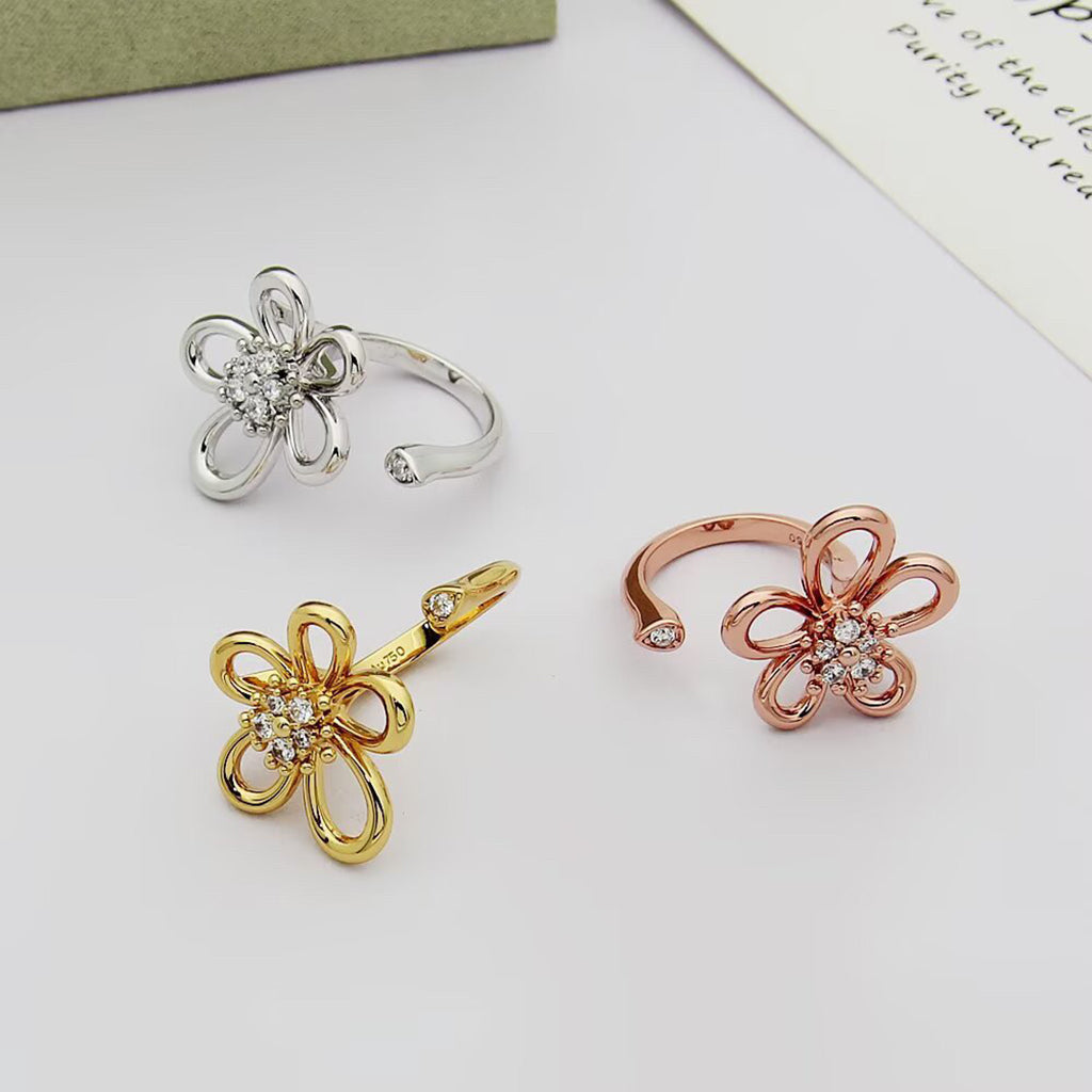 [Rosla]  FLOWERLACE OPEN RING 5 DIAMONDS