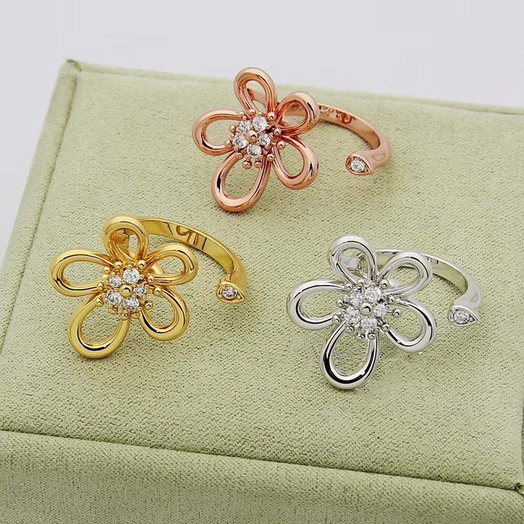 [Rosla]  FLOWERLACE OPEN RING 5 DIAMONDS