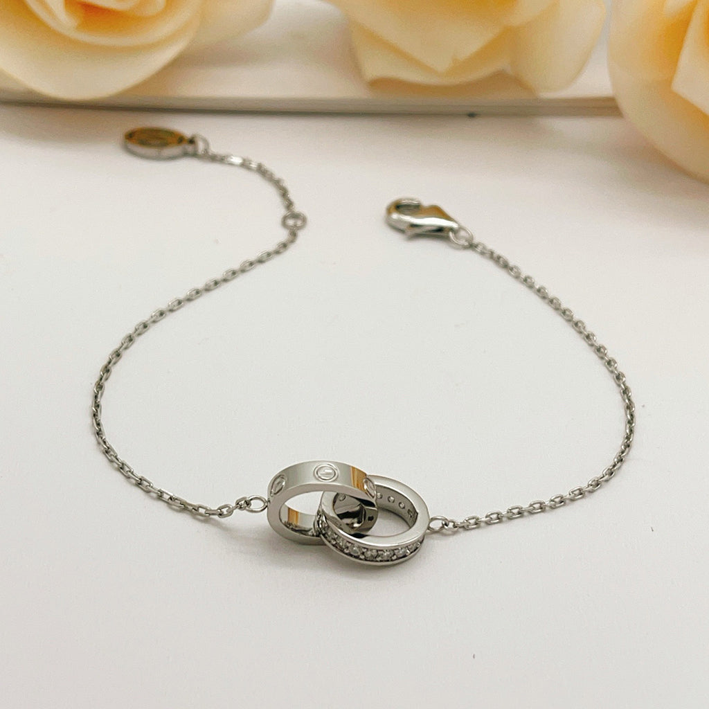 [Rosla]LOVE DOUBLE RING HALF DIAMOND BRACELET
