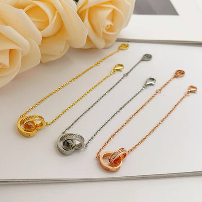 [Rosla]LOVE DOUBLE RING HALF DIAMOND BRACELET