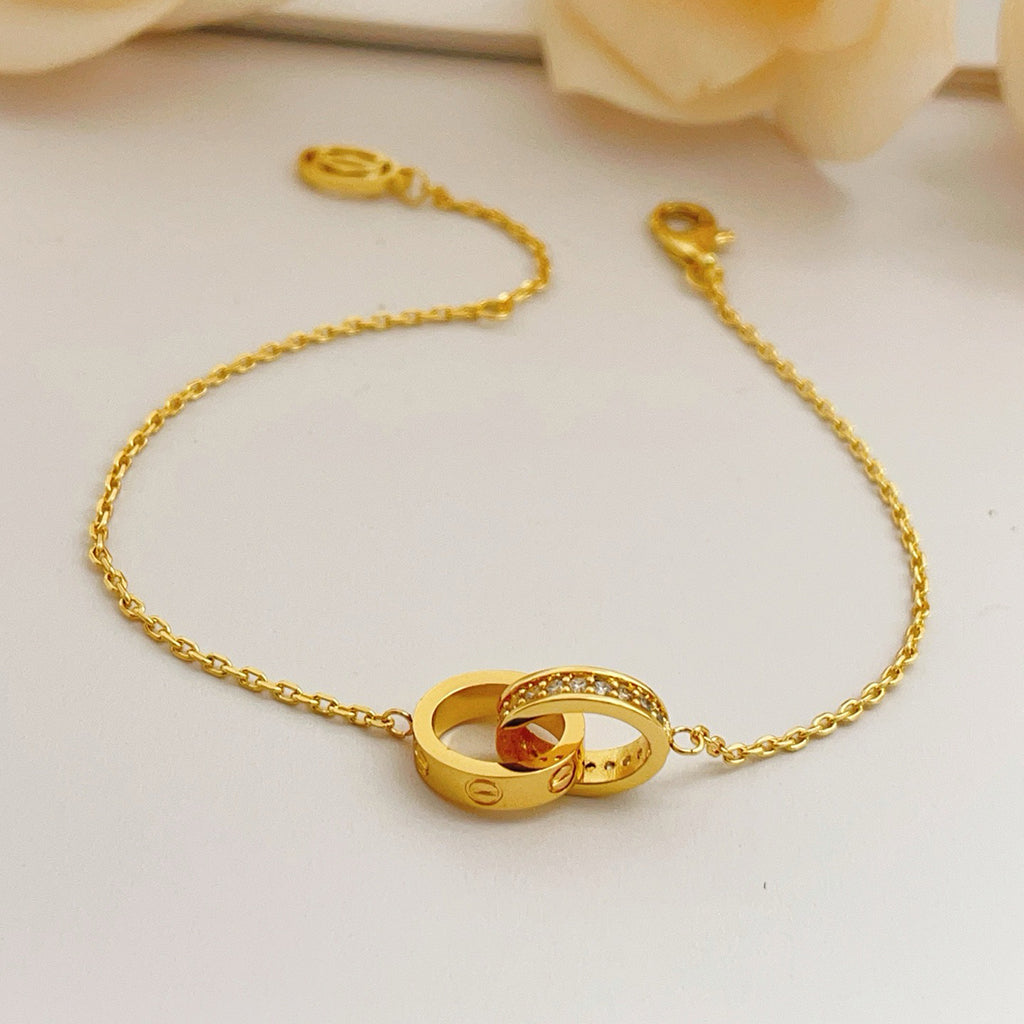 [Rosla]LOVE DOUBLE RING HALF DIAMOND BRACELET