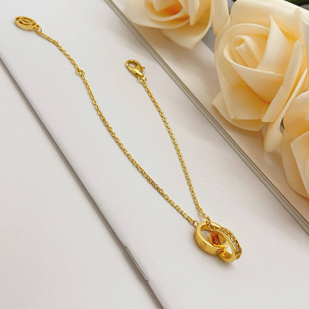 [Rosla]LOVE DOUBLE RING HALF DIAMOND BRACELET